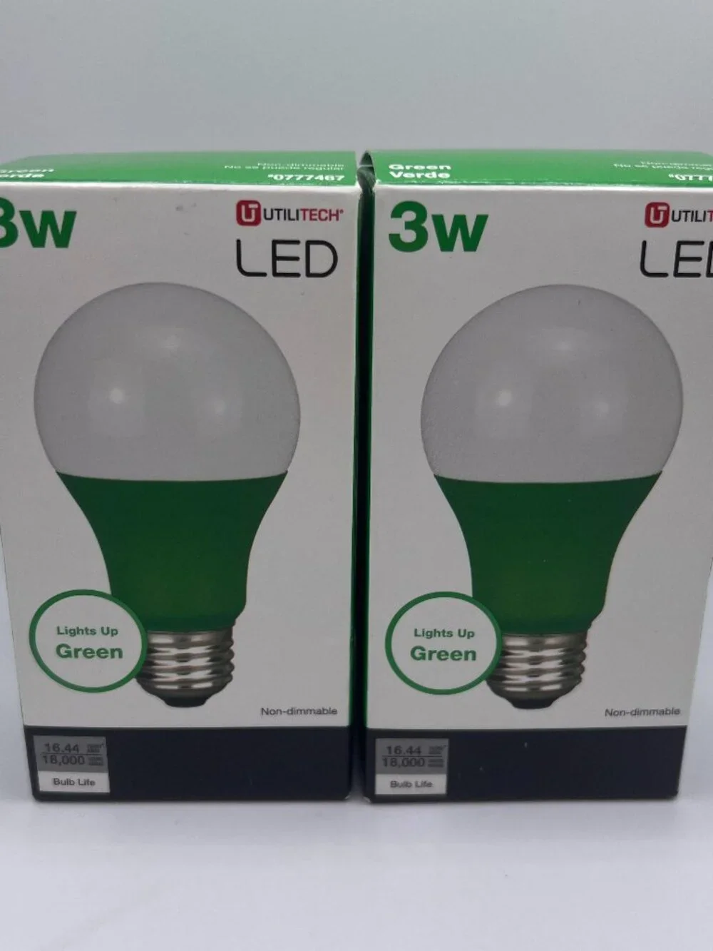 Utilitech 3W Green Light Bulbs, Lot of 2
